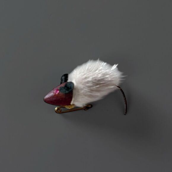 Vintage Danish Leather & Mink Mouse Shoulder Brooch - Picture 4 of 6